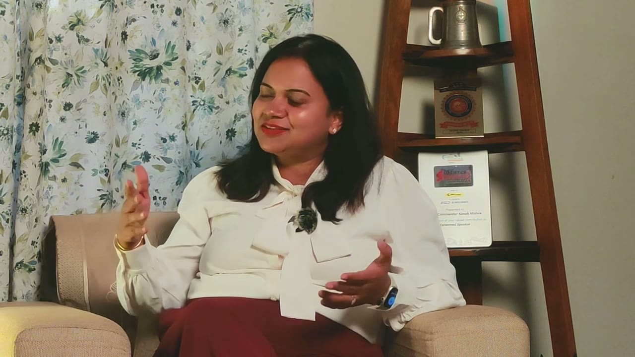 Wg Cdr Kanak Mishra (Retd) mid-answer, on The Sakhi Corps